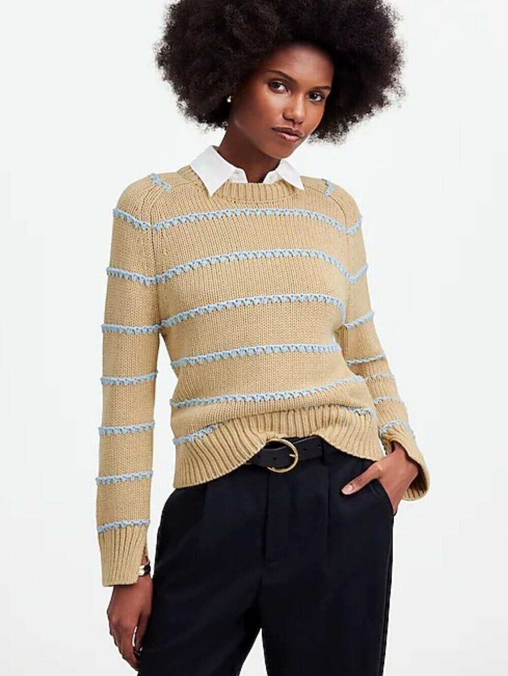 Madewell Textured Cotton Crewneck Sweater in Stripe
